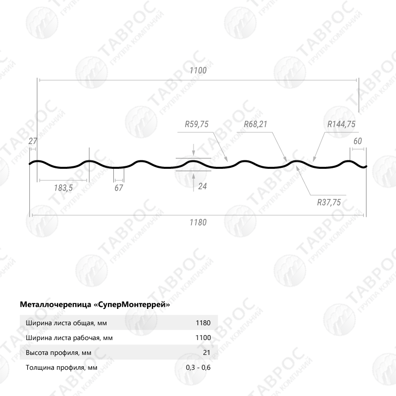 Металлочерепица Classic Гладкий полиэстер RAL 5005 2250*1180*0,4