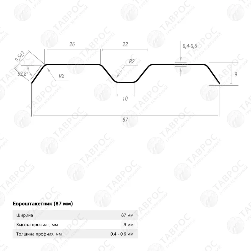 Металлический штакетник Гладкий полиэстер RAL 6005 (Зелёный мох) 2000*87*0,4 односторонний Прямой