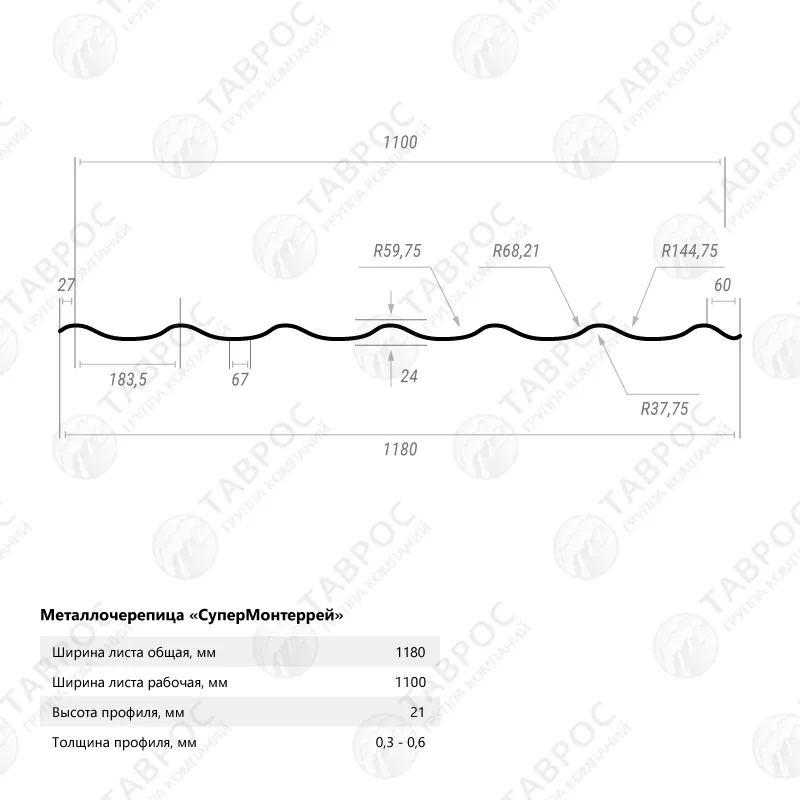 Металлочерепица Classic Гладкий полиэстер RAL 6005 3650*1180*0,5